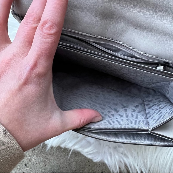 Michael Kors Light Beige and Silver Studded Crossbody Purse - Picture 3 of 7